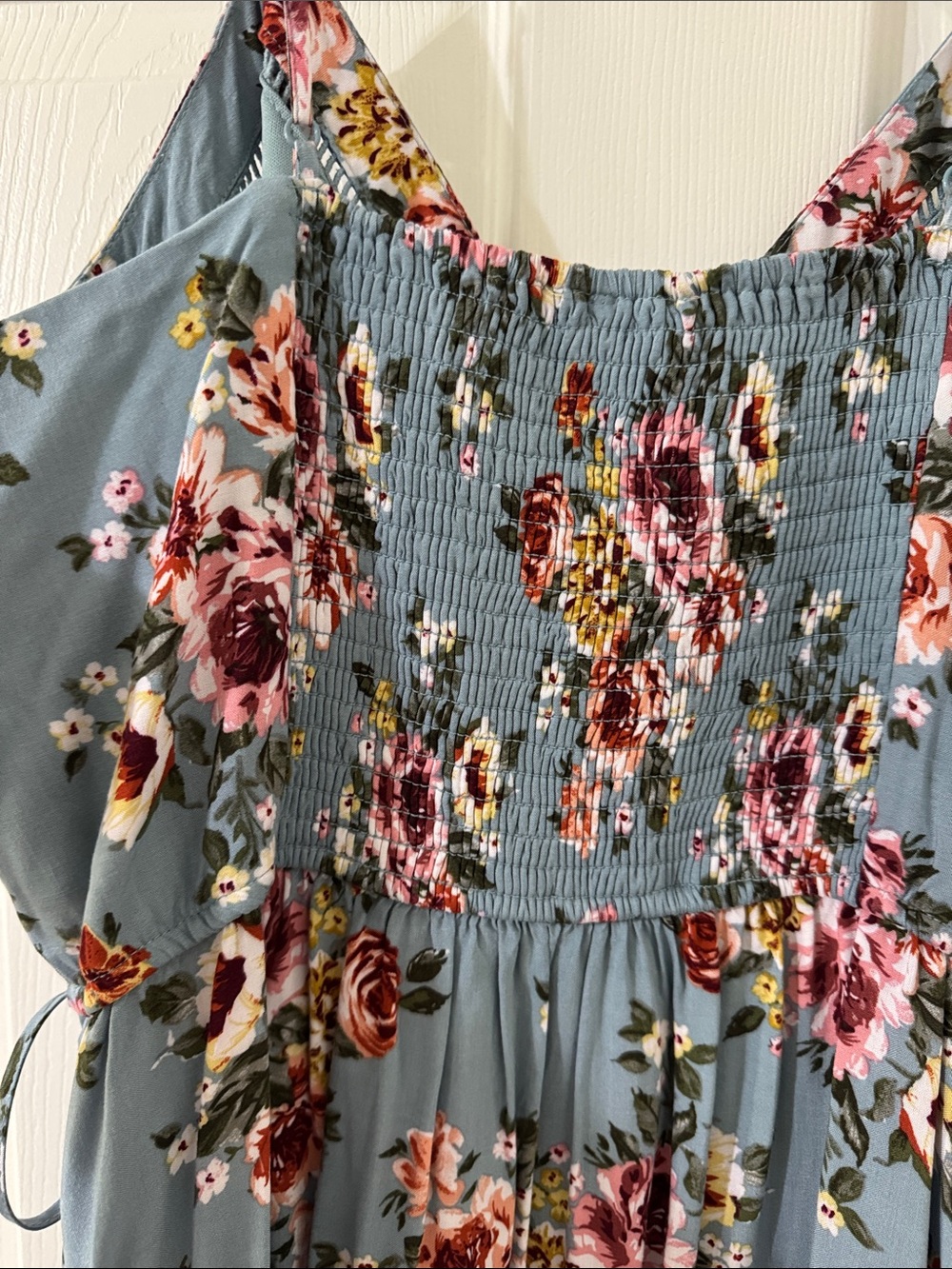 Boho Floral Wrap Sundress in Dusty Blue - Picture 5 of 5